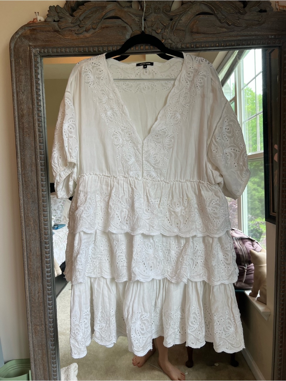 Love Sam White Eyelet Tiered V-Neck Dress